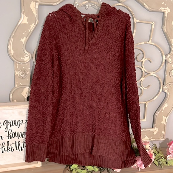 Chunky Oversized Popcorn Sweater Wine Hoodie - Picture 5 of 13